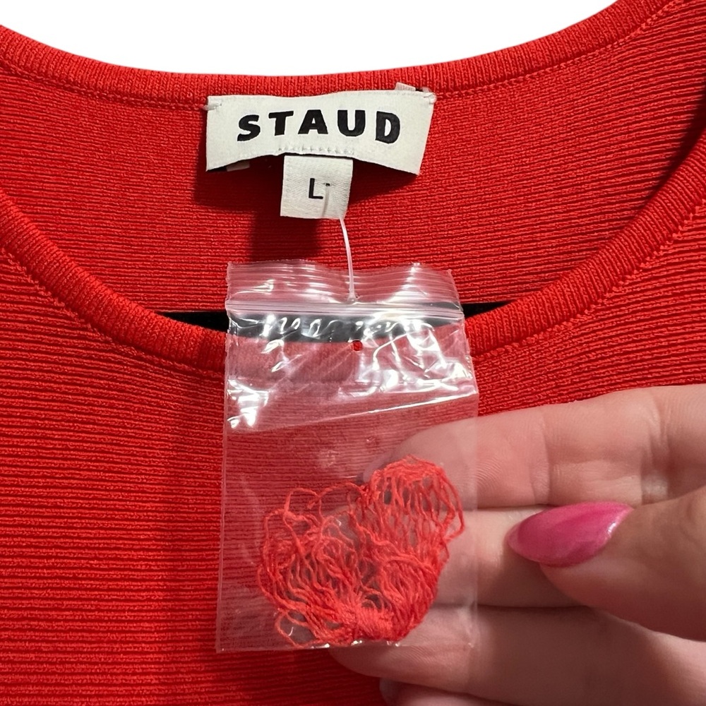 NEW NWT STAUD Elyse Midi Dress In Cayenne Orange Red - Picture 7 of 10